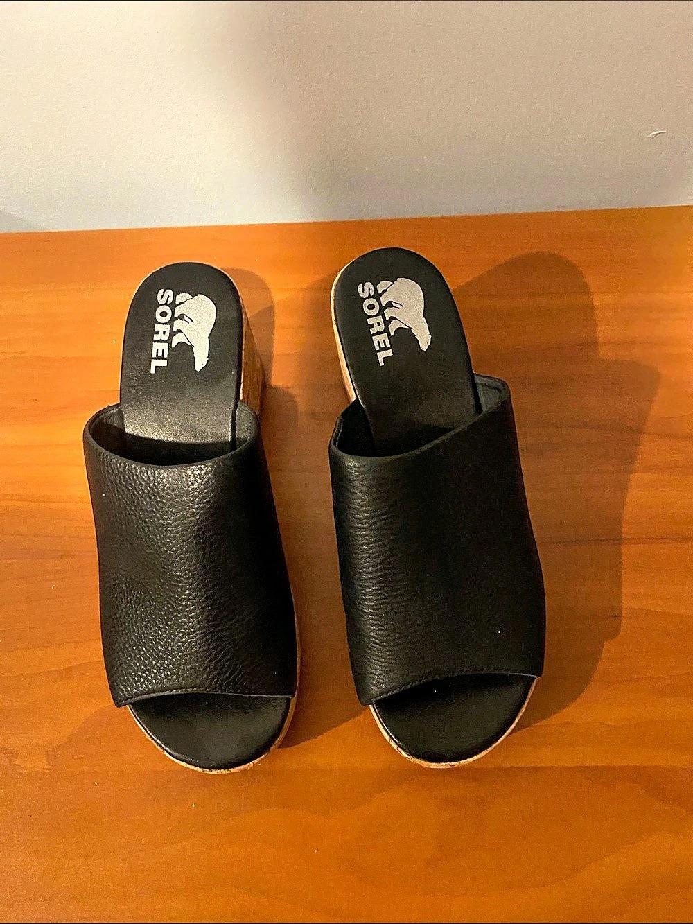 Sorel Sunpeak Wedge Slide Black & Brown Wedge Slides